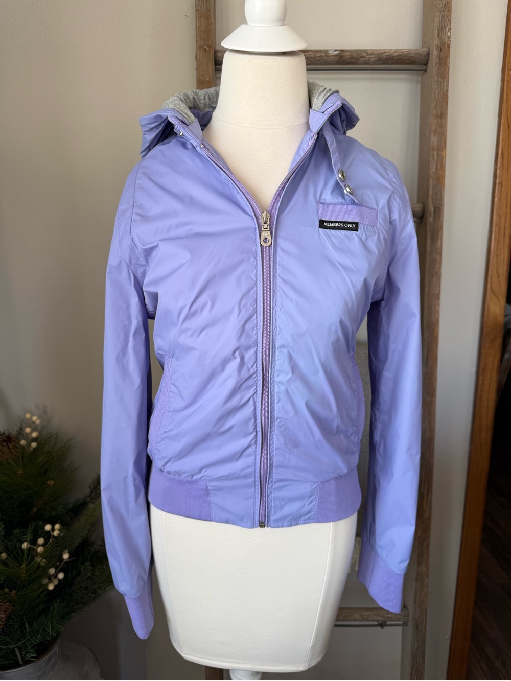 Members Only Lavender Hooded Bomber Jacket